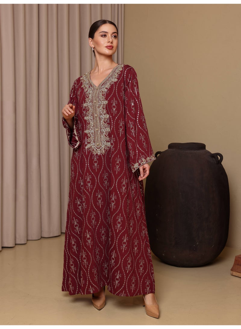 Ikkxa Hadeel Jalabiya IK7004 Maroon - Image 3